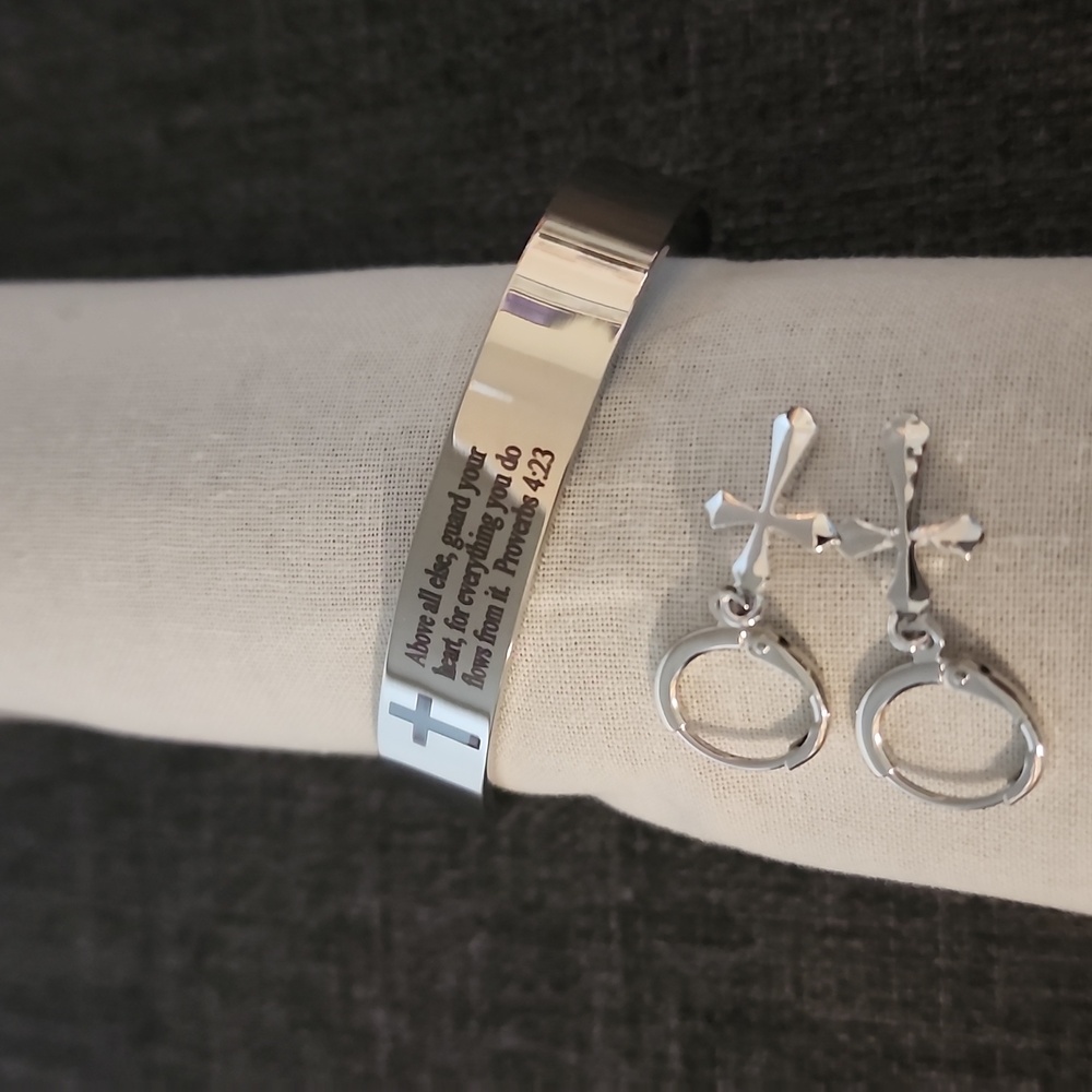Christian Bracelet And Cross Earring Set NWOT